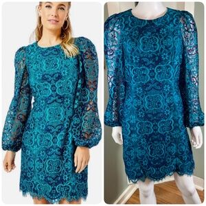 Lilly Pulitzer Georgi Valencia Teal Long Sleeve Lace Dress Small S Floral Blue